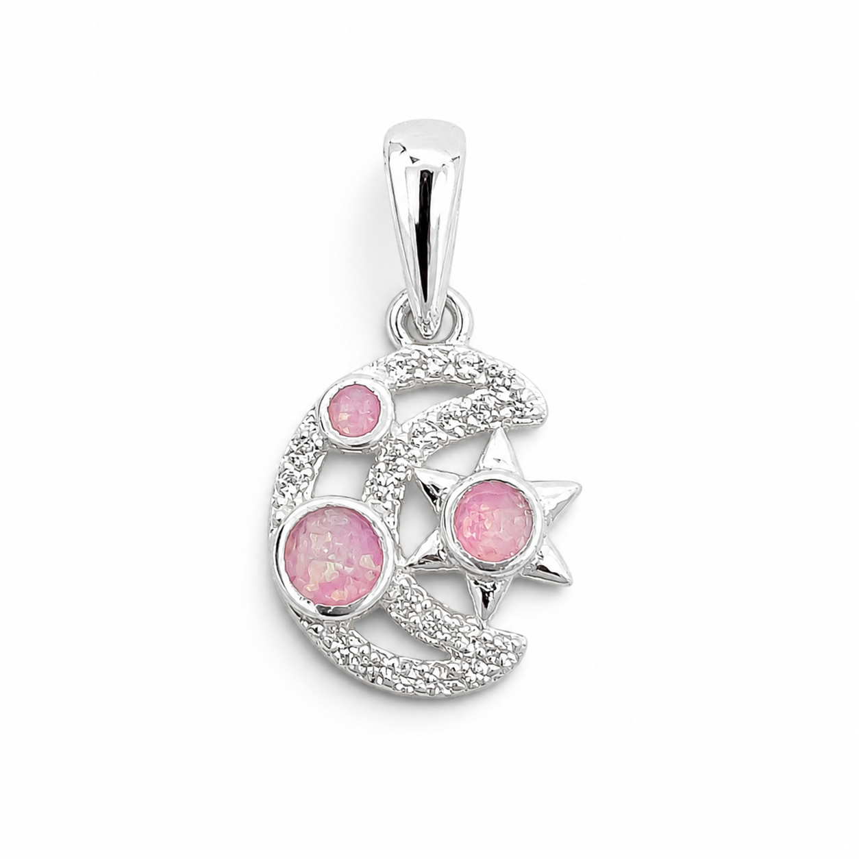 Dije Estrella Luna Rosa Opalo Plata Ley 925