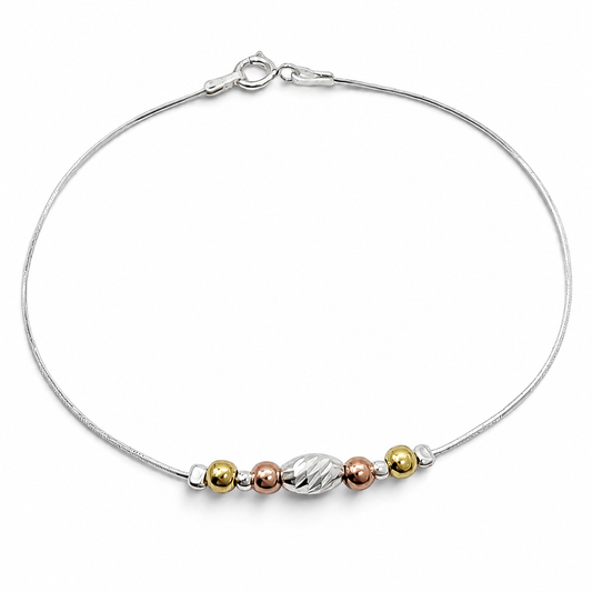 Pulsera Bola Tricolor Plata Ley 925