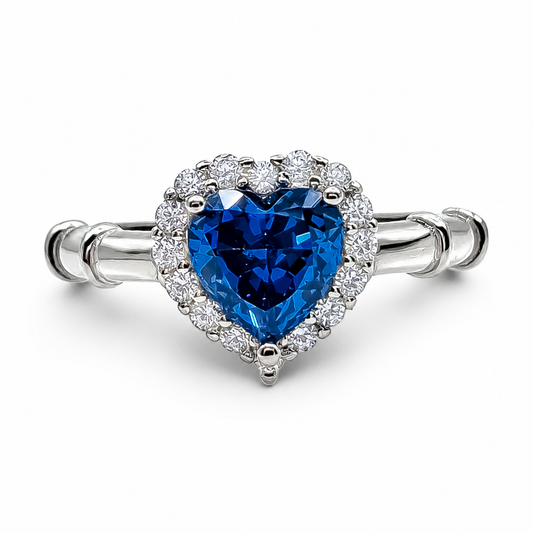 Anillo Azul Corazon Plata Ley 925