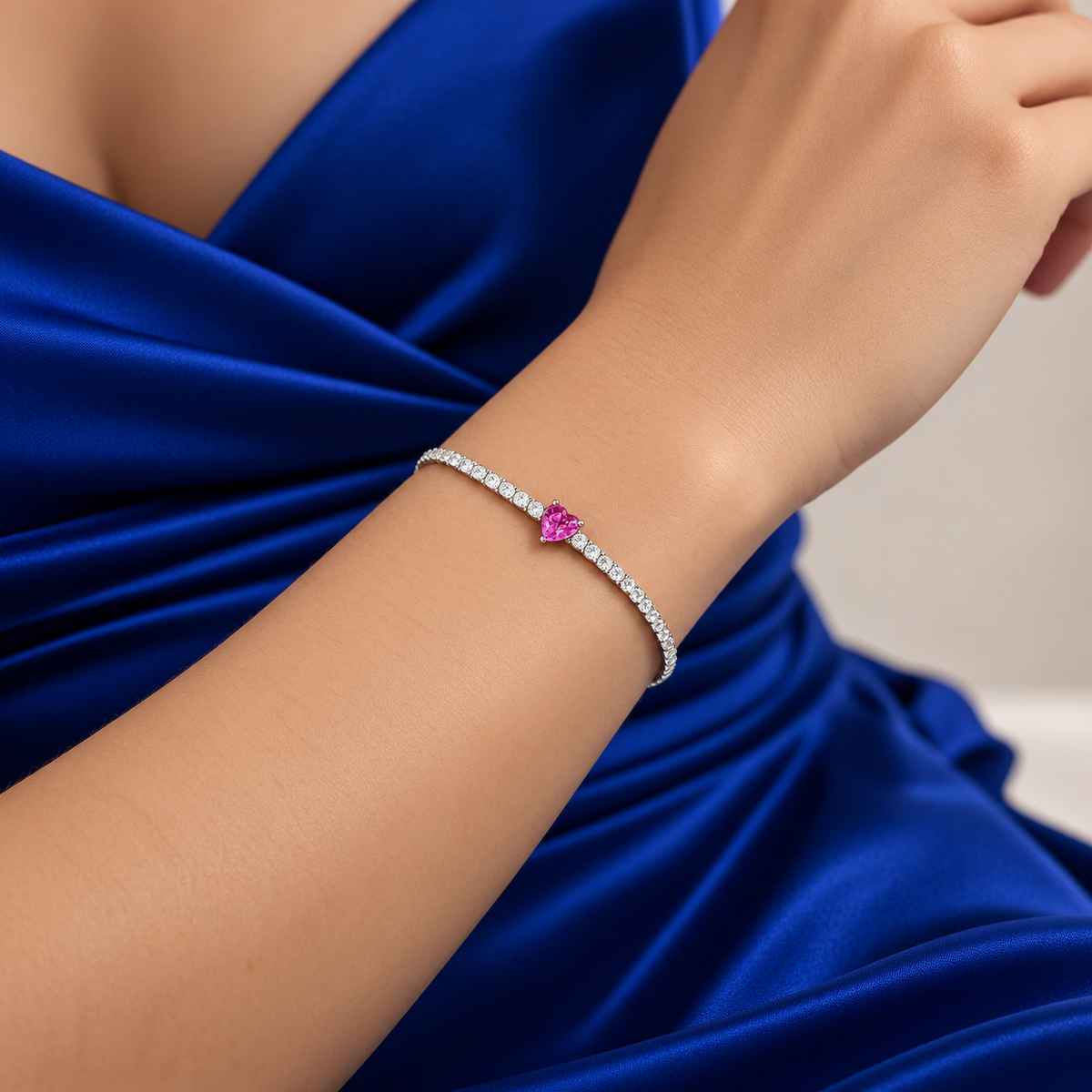 Pulsera Corazon Fiusha Plata Ley 925