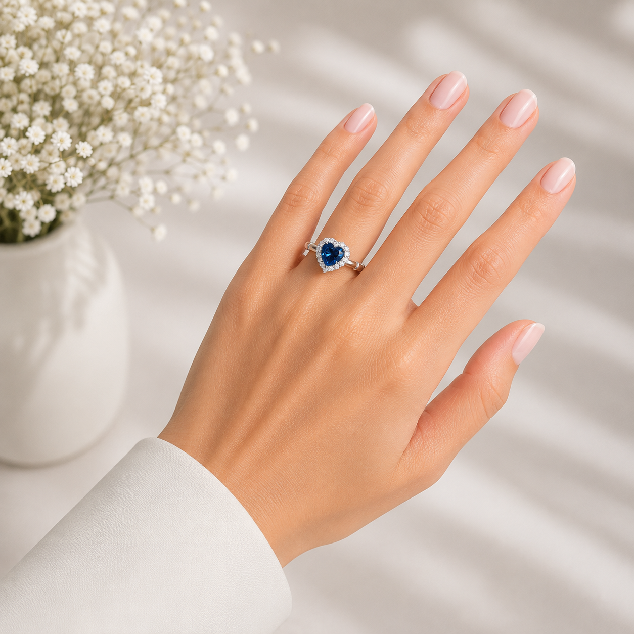 Anillo Azul Corazon Plata Ley 925
