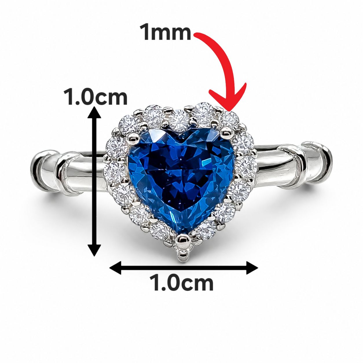 Anillo Azul Corazon Plata Ley 925