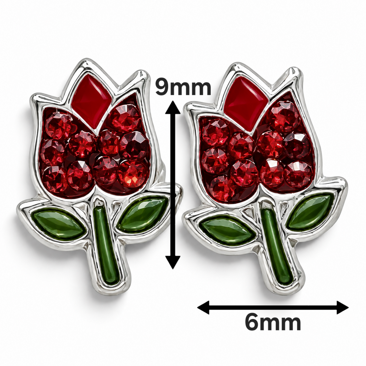 Broquel Tulipan Rojo Plata Ley 925