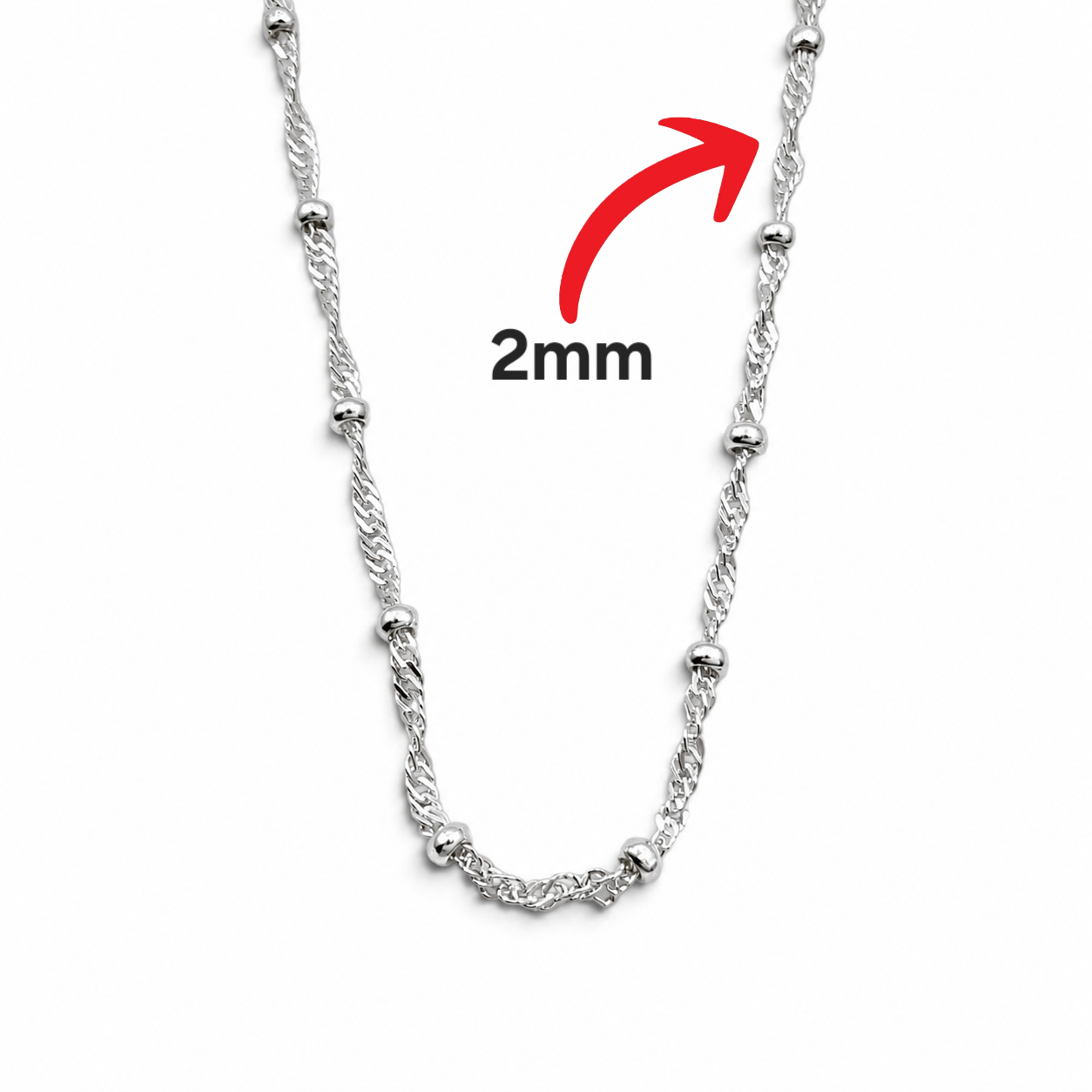 Cadena Bolita Cuba 2mm Plata Ley 925