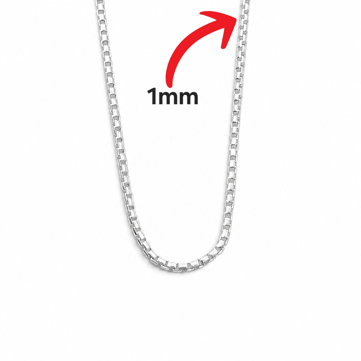 Cadena Cubito 1mm Plata Ley 925