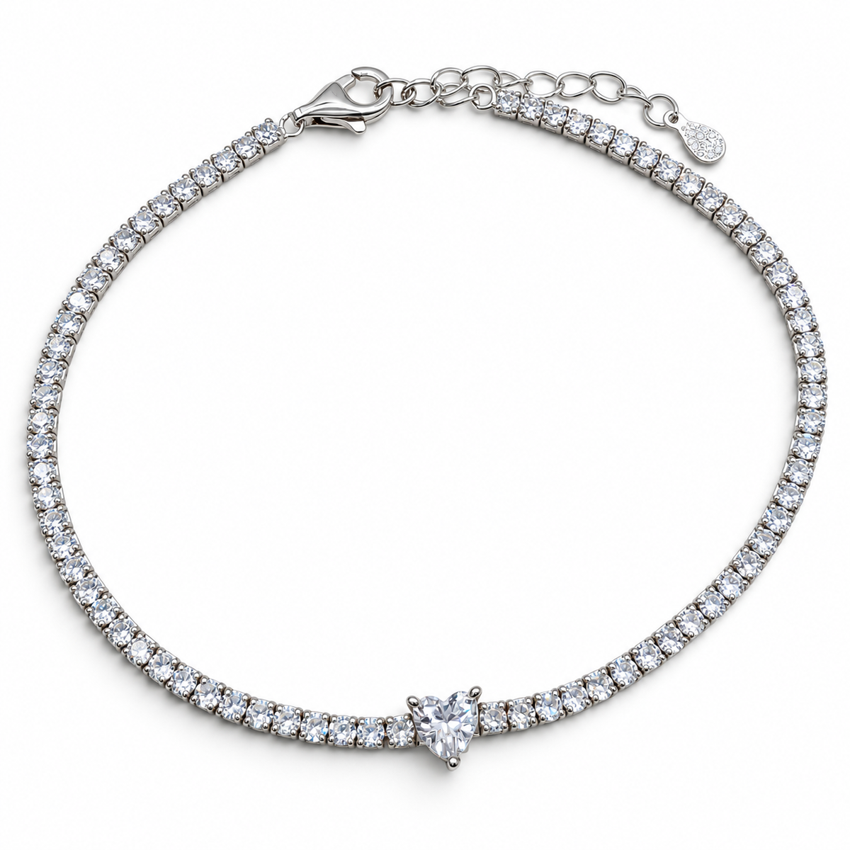 Pulsera Corazon Blanco Plata Ley 925