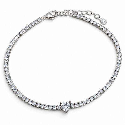 Pulsera Corazon Blanco Plata Ley 925