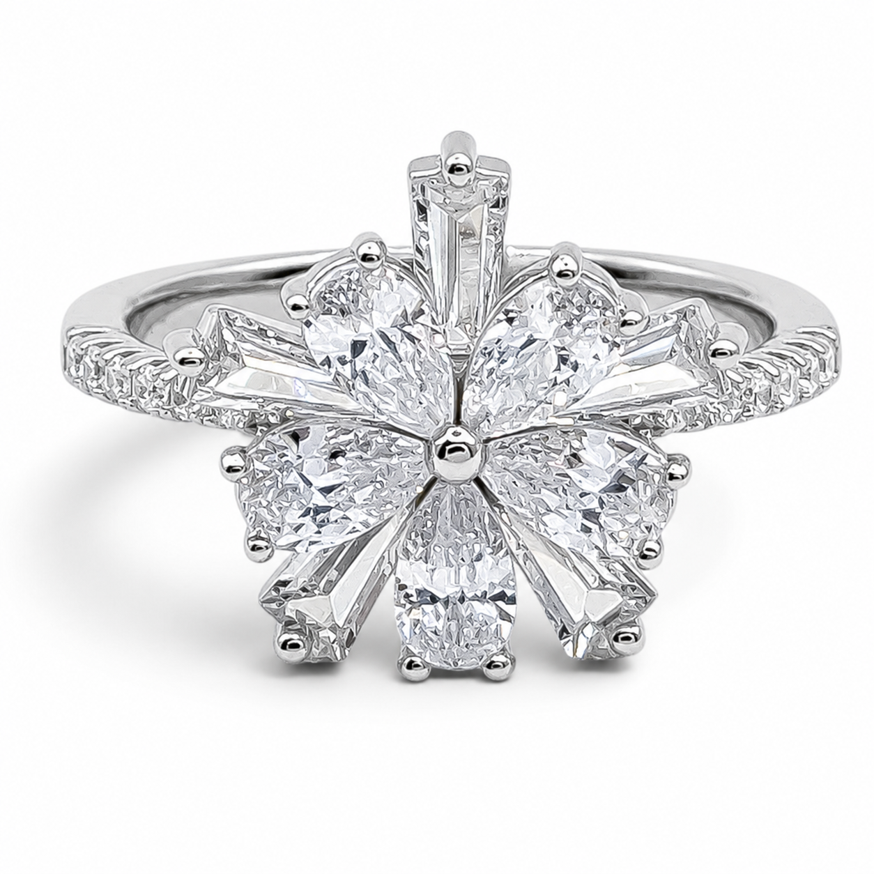 Anillo Flor Zirconia Plata Ley 925