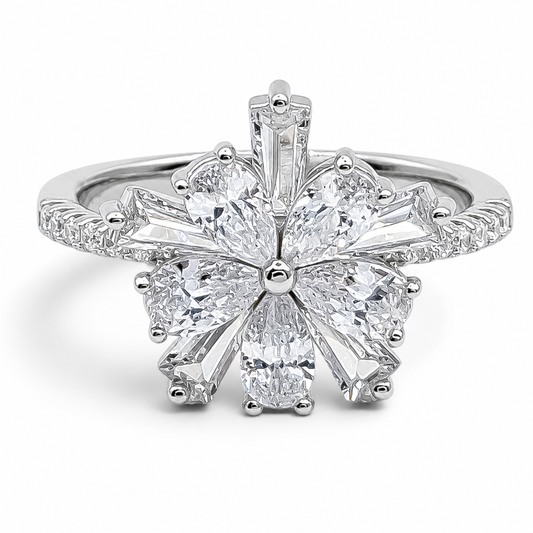 Anillo Flor Zirconia Plata Ley 925