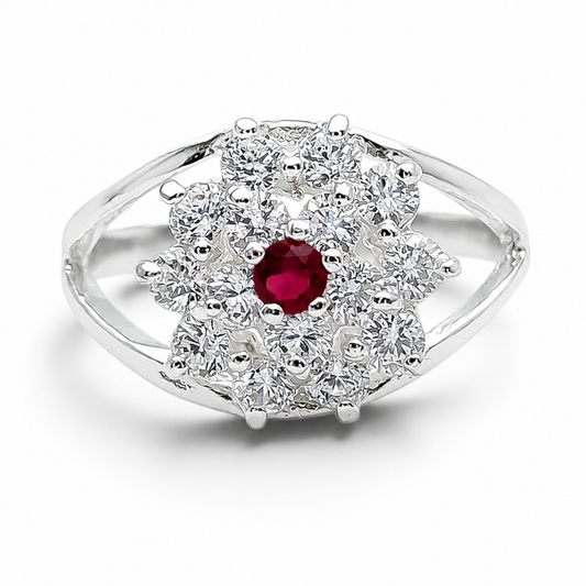 Anillo Flor Zirconia Plata Ley 925