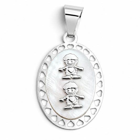 Dije Blanco 2 Niños Plata Ley 925