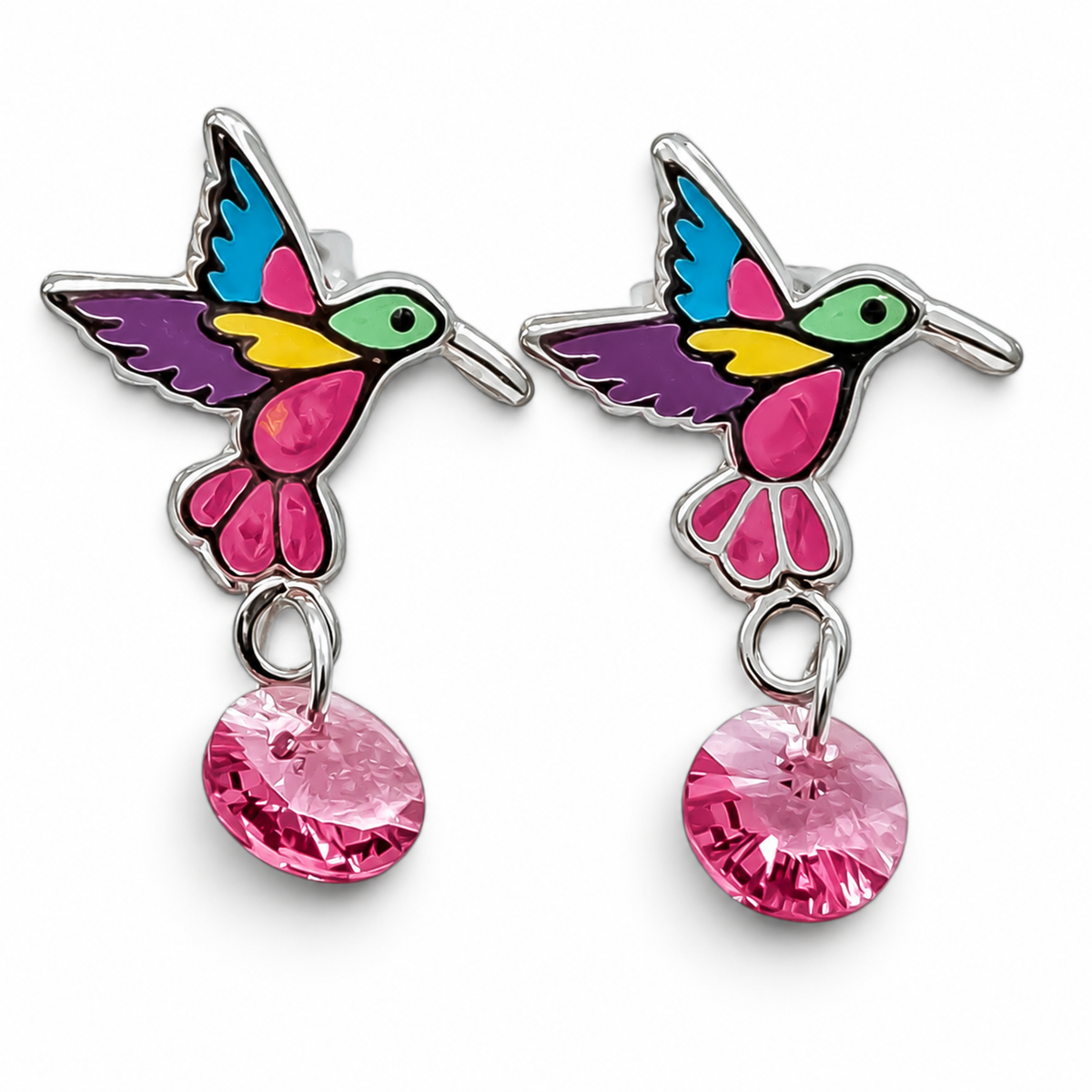 Arete Colibri Rosa Plata Ley 925