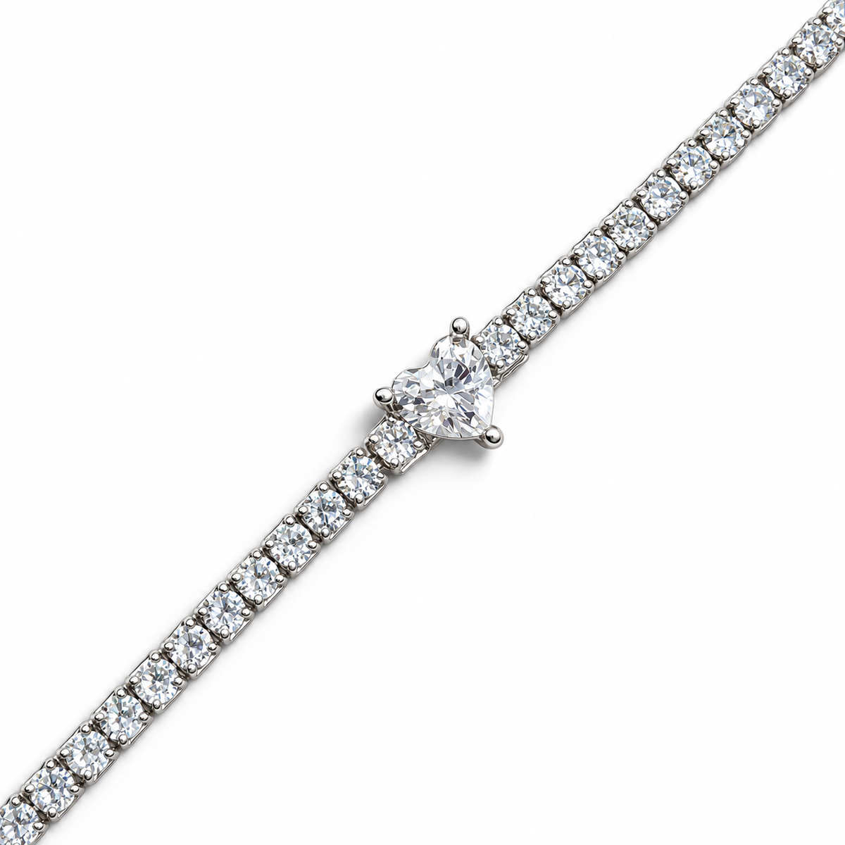 Pulsera Corazon Blanco Plata Ley 925