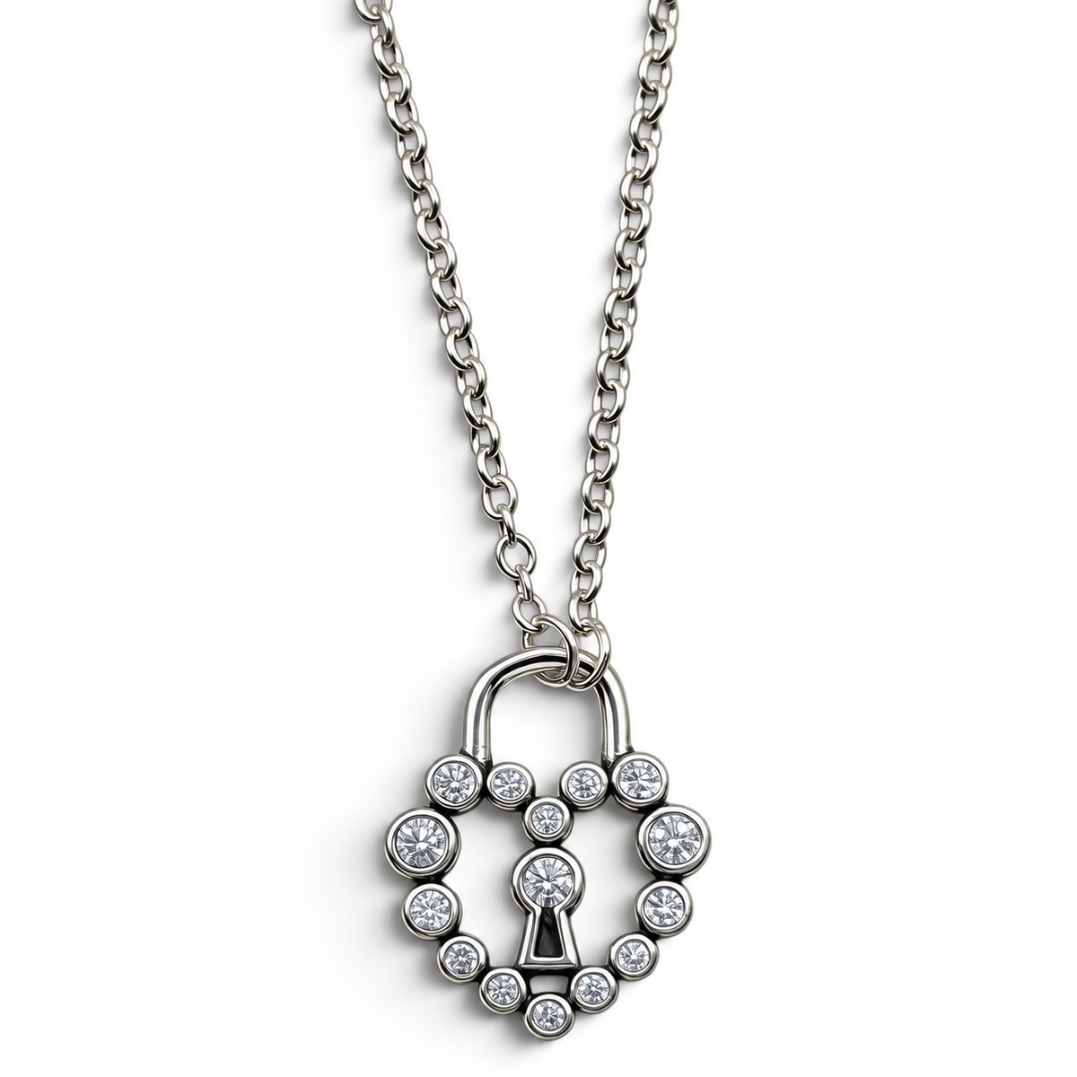 Collar Corazon Zirconia Pan Plata Ley 925