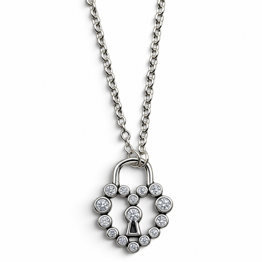 Collar Corazon Zirconia Pan Plata Ley 925