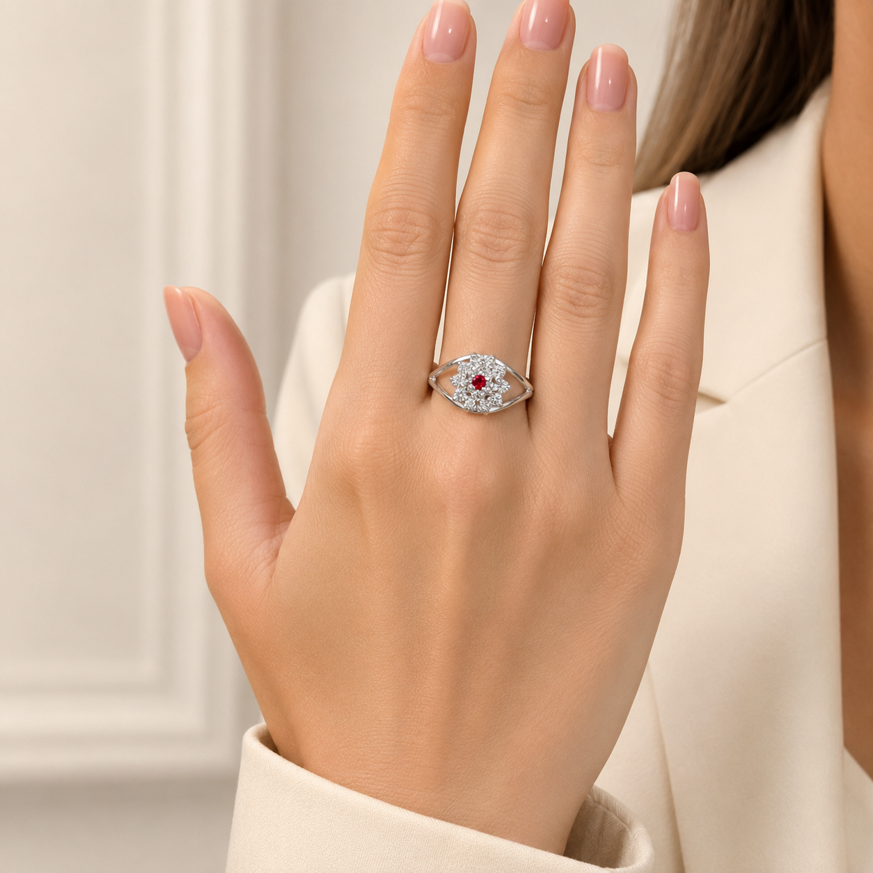 Anillo Flor Zirconia Plata Ley 925
