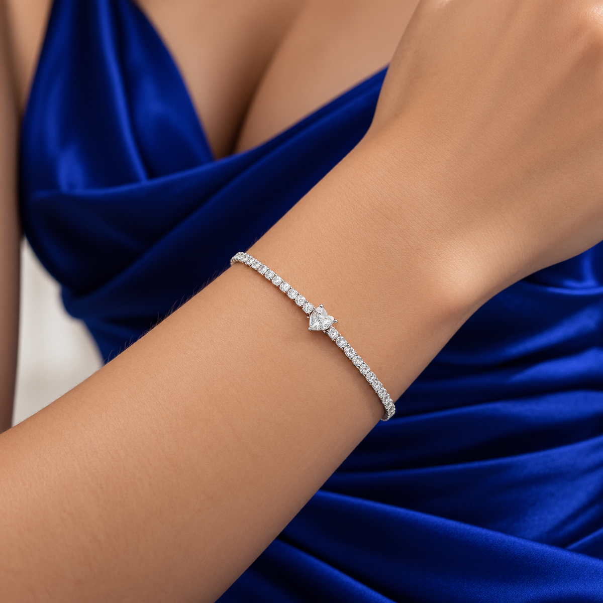 Pulsera Corazon Blanco Plata Ley 925