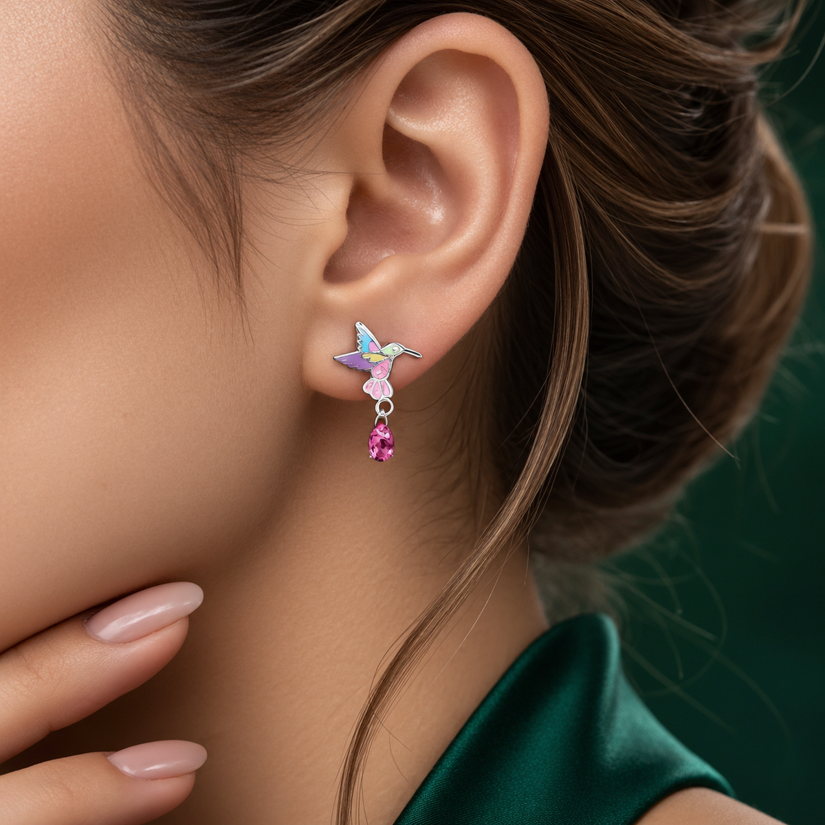 Arete Colibri Rosa Plata Ley 925