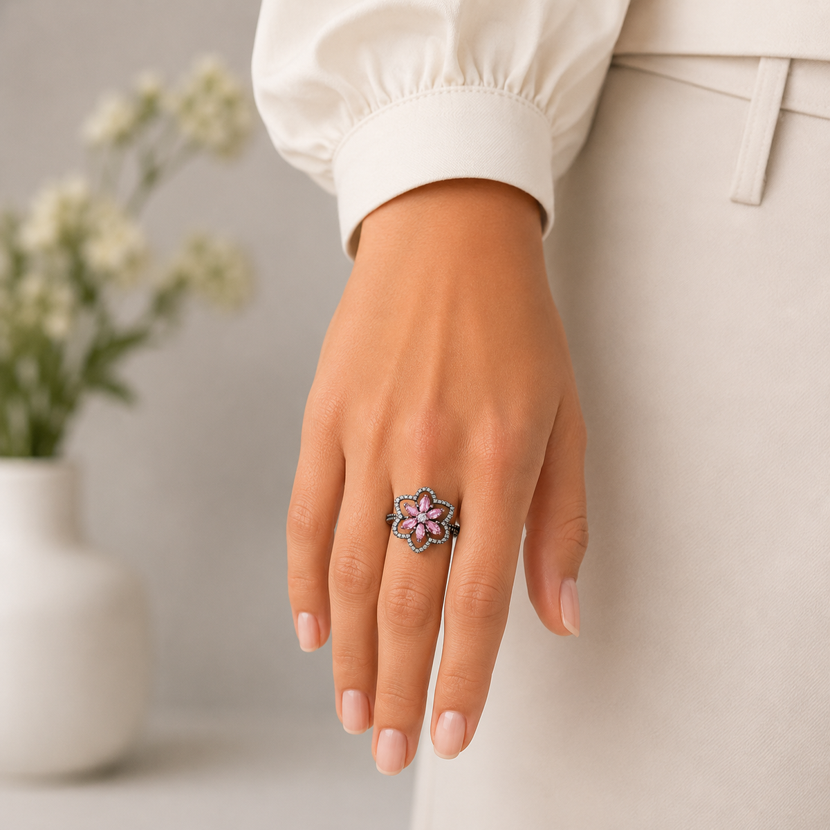 Anillo Flor Rosa Pan