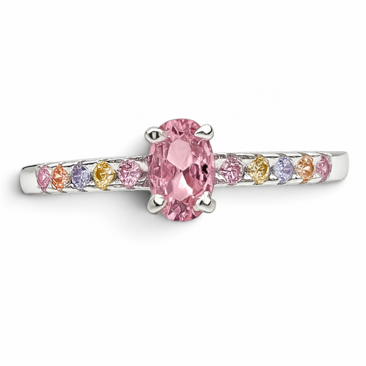 Anillo Rosa Zirconia Plata Ley 925