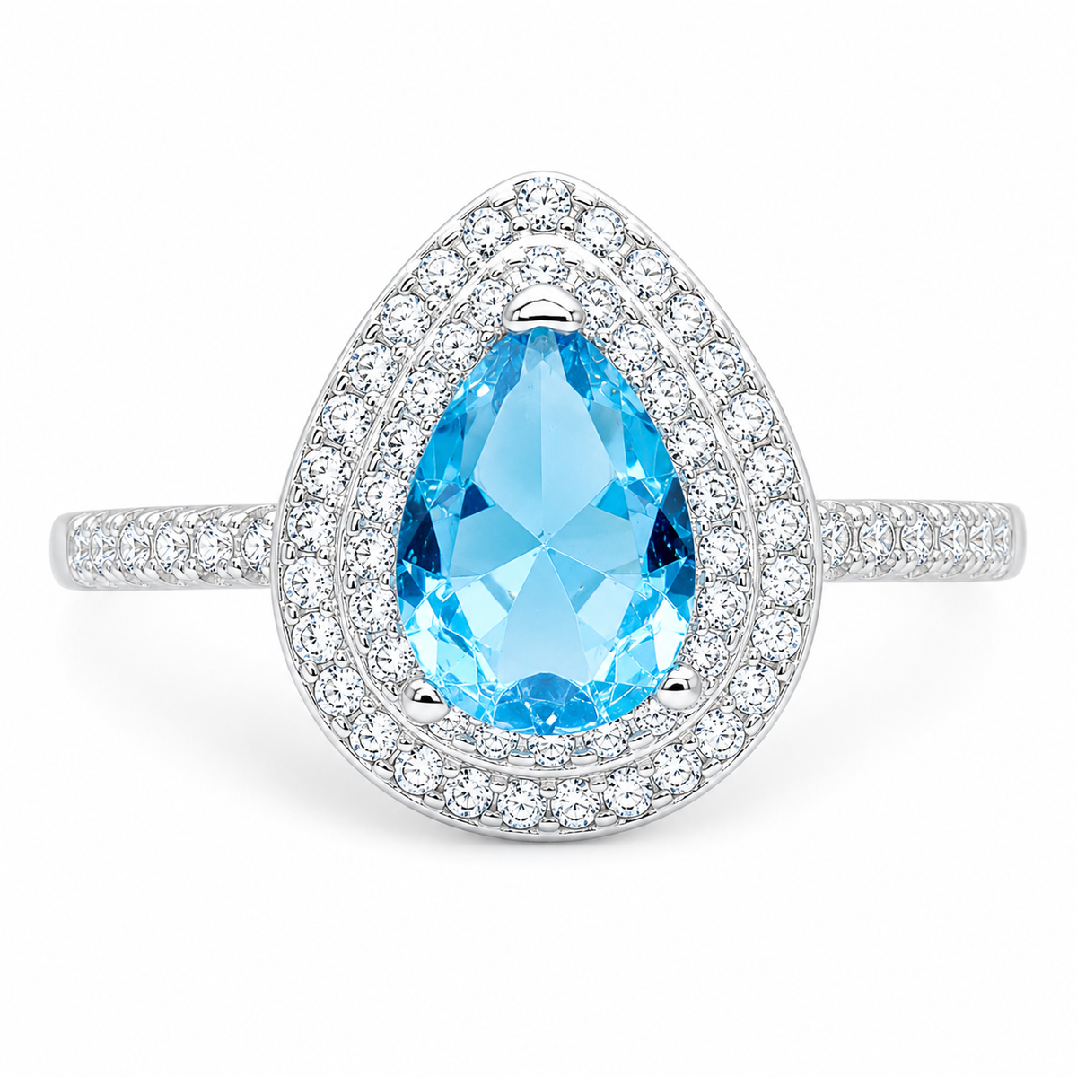 Anillo Zirconia Aqua Plata Ley 925