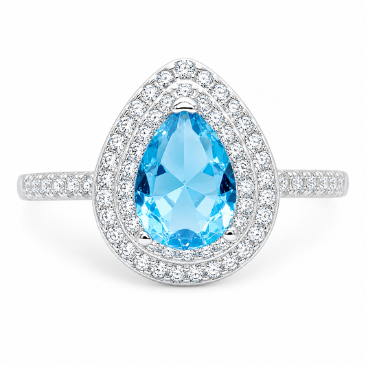 Anillo Zirconia Aqua Plata Ley 925