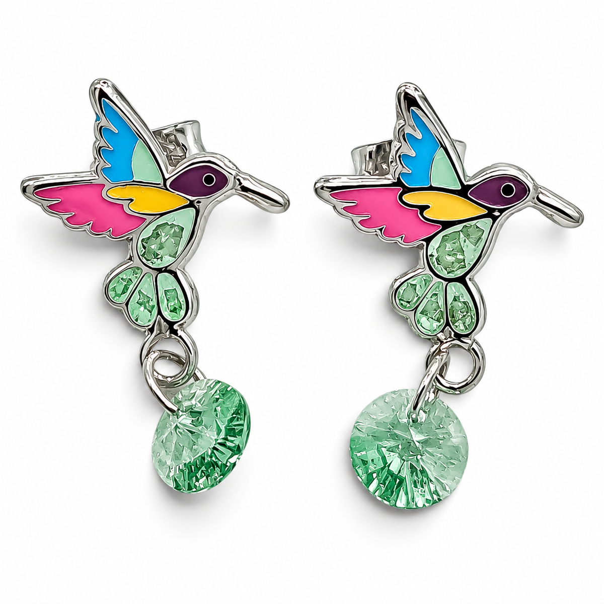 Arete Colibri Verde Plata Ley 925
