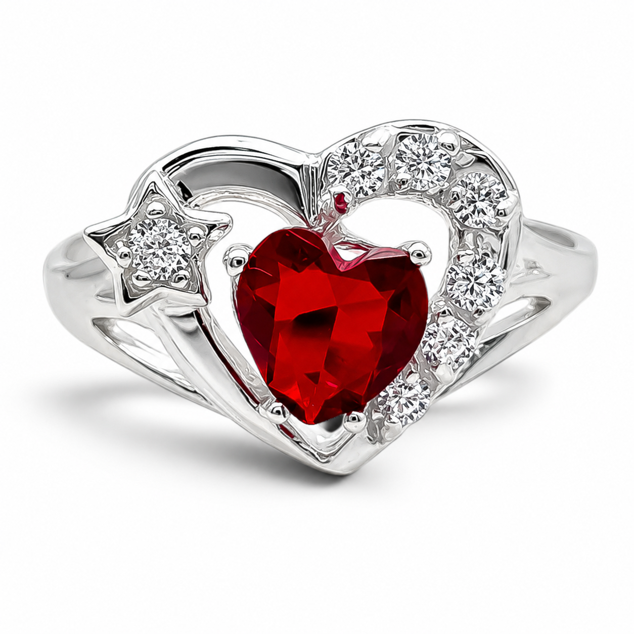 Anillo Corazon Rojo Plata Ley 925