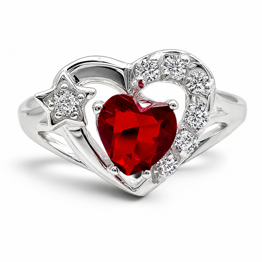 Anillo Corazon Rojo Plata Ley 925