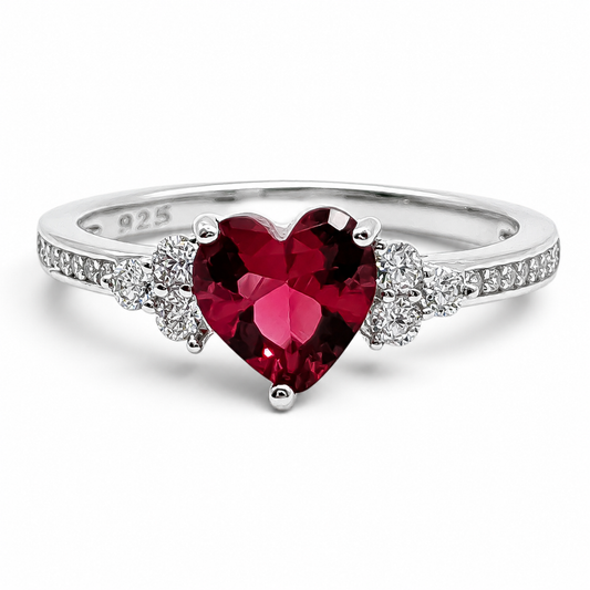 Anillo Corazon Rojo Plata Ley 925