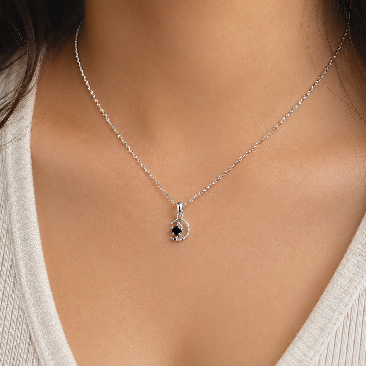 Dije Luna Estrellita Negro Plata Ley 925