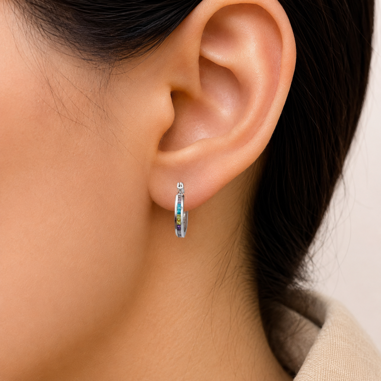 Arracada Chica Multicolor Plata Ley 925