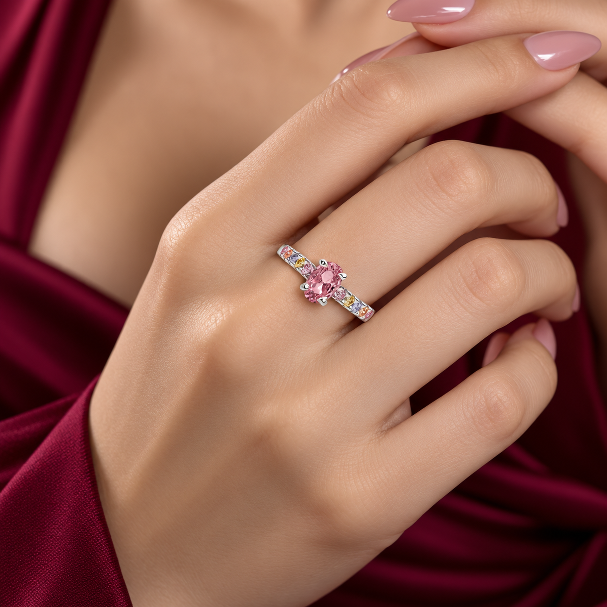 Anillo Rosa Zirconia Plata Ley 925