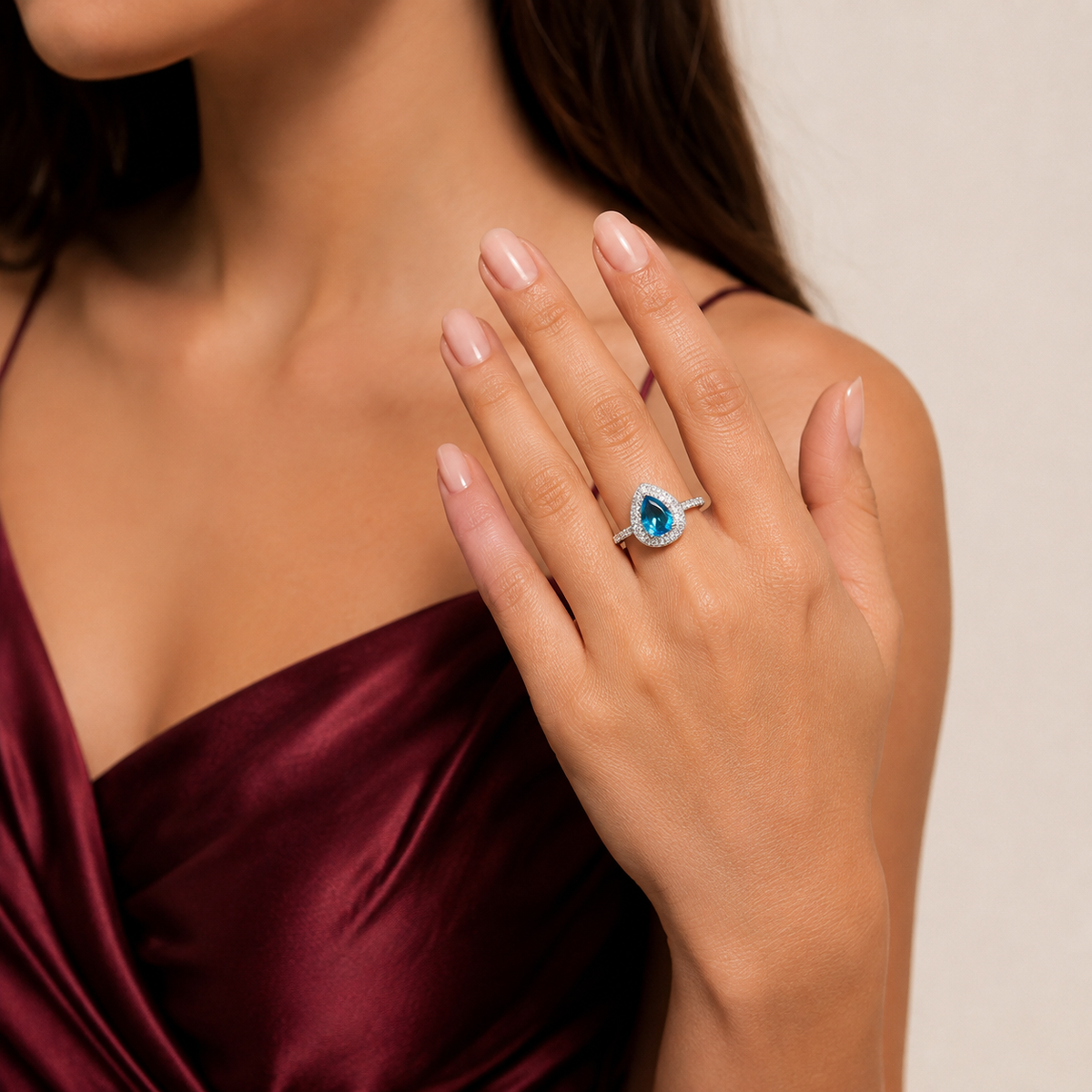 Anillo Zirconia Aqua Plata Ley 925