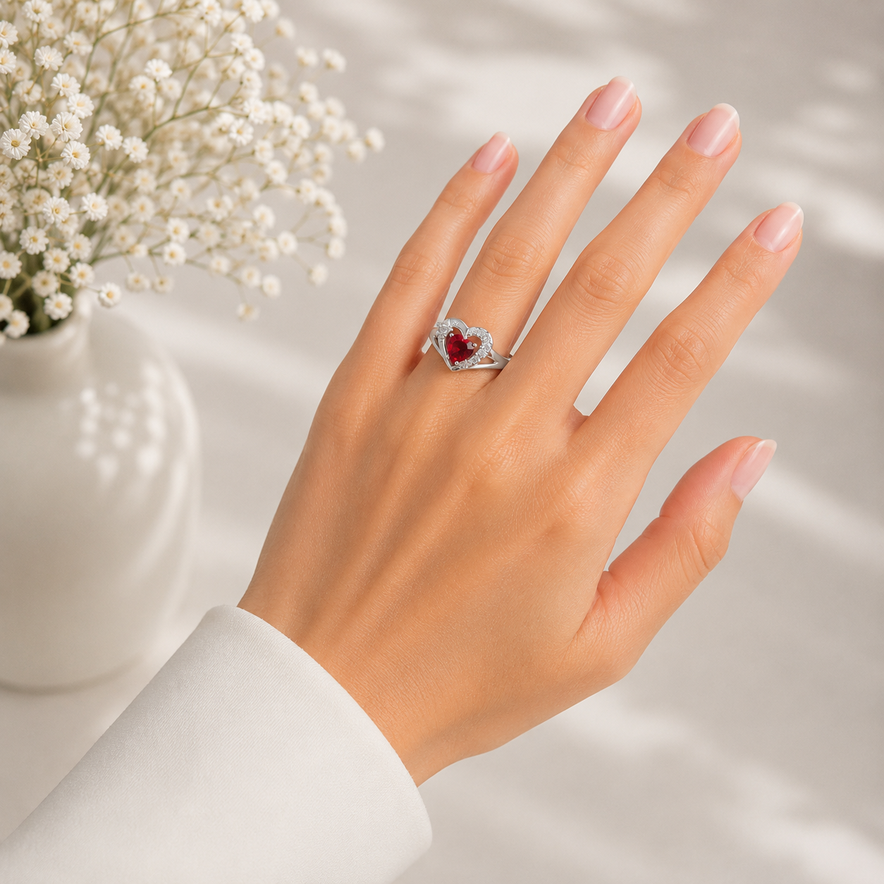 Anillo Corazon Rojo Plata Ley 925