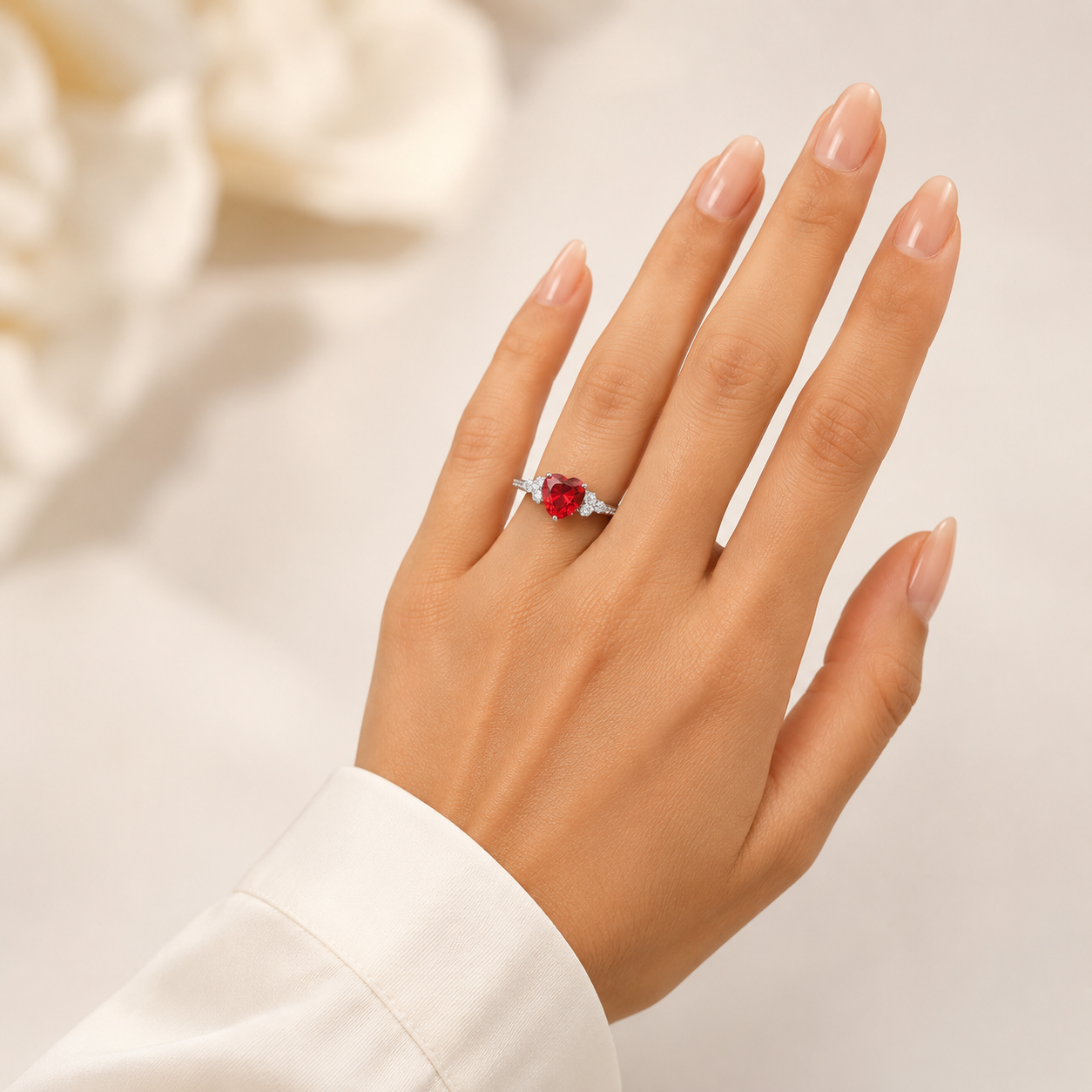 Anillo Corazon Rojo Plata Ley 925