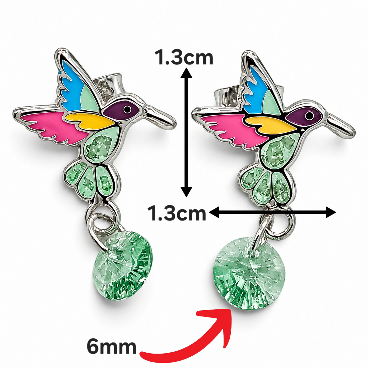 Arete Colibri Verde Plata Ley 925