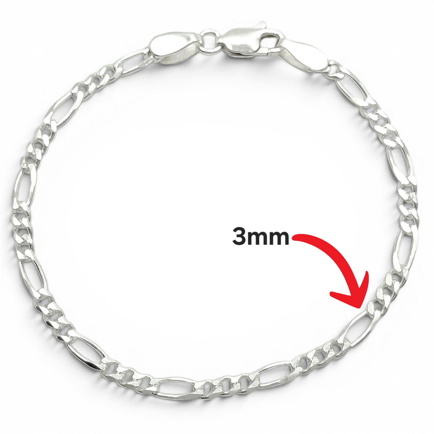 Pulso Figaro Liso 3mm Plata Ley 925