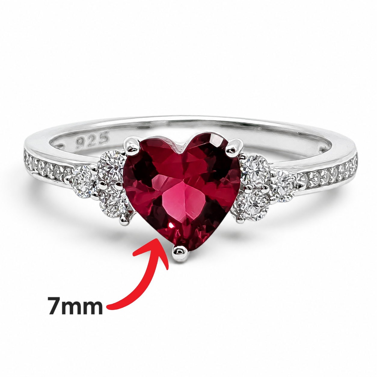 Anillo Corazon Rojo Plata Ley 925