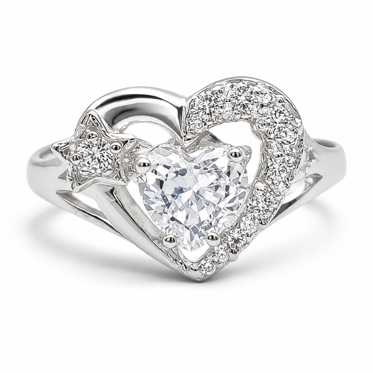 Anillo Corazon Blanco Plata Ley 925