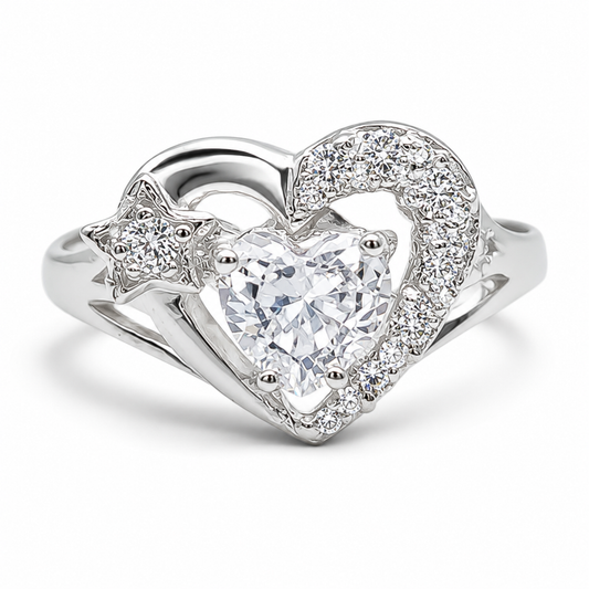 Anillo Corazon Blanco Plata Ley 925