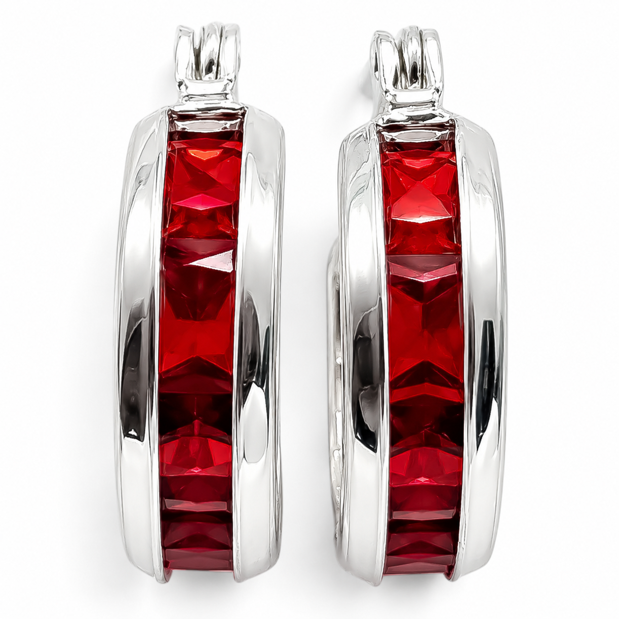 Arracada Zirconia Roja Plata Ley 925