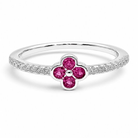 Anillo Flor Zirconia Fiusha Plata Ley 925