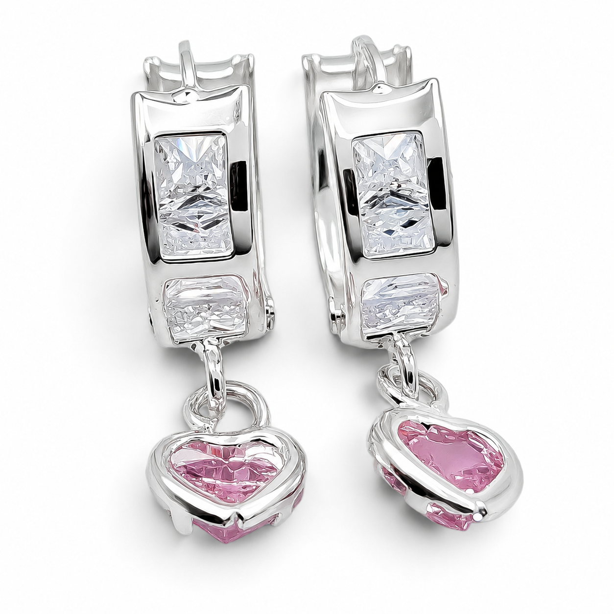 Hugguies Zirconia Corazon Rosa Plata Ley 925