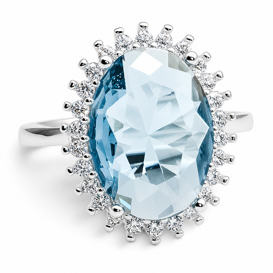 Anillo Zirconia Grande Aqua Plata Ley 925