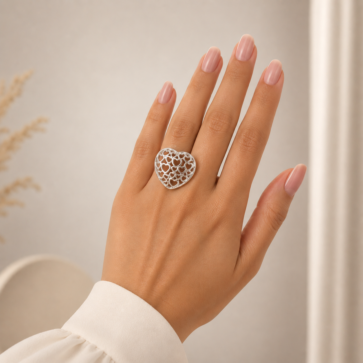 Anillo Corazon Bombeado Plata Ley 925
