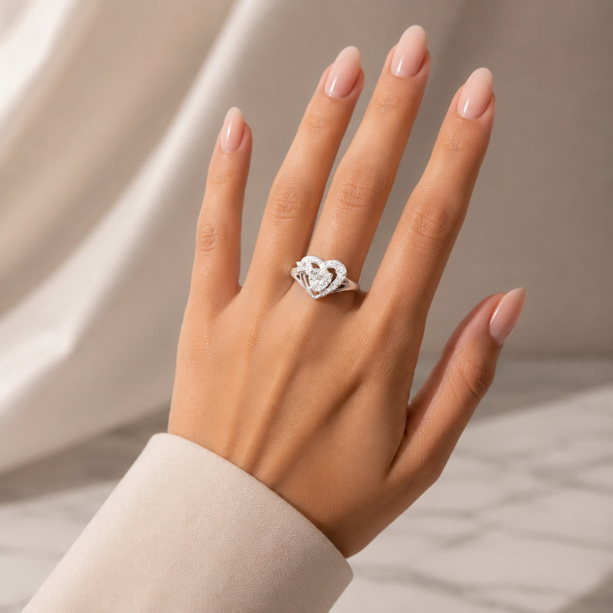 Anillo Corazon Blanco Plata Ley 925