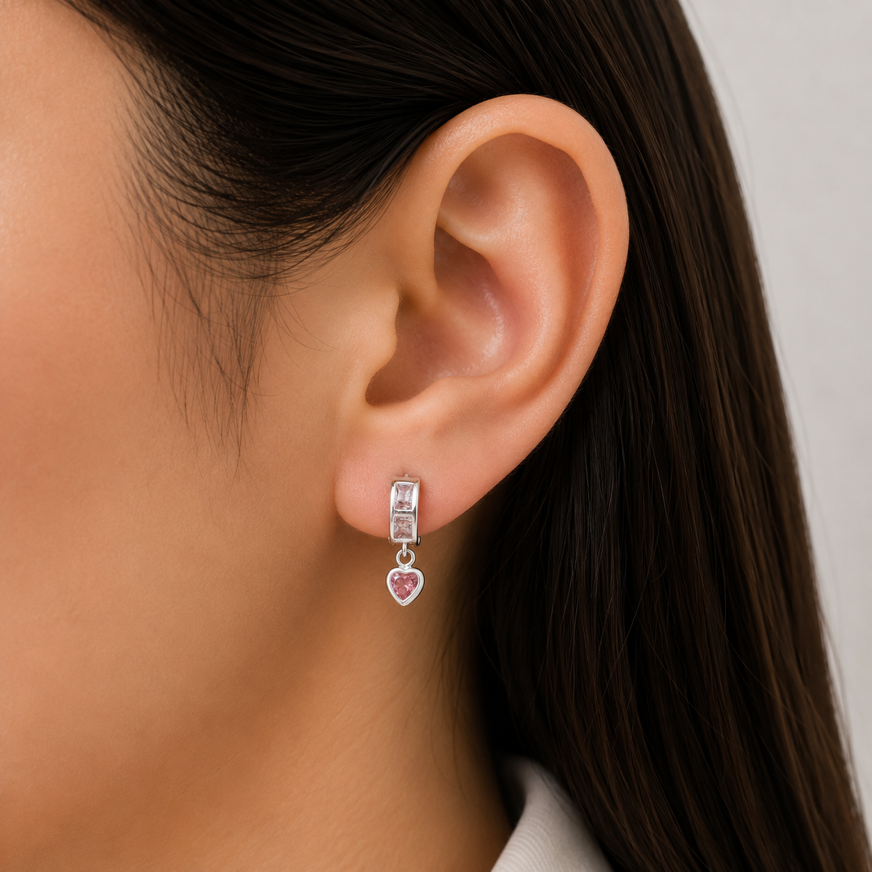 Hugguies Zirconia Corazon Rosa Plata Ley 925