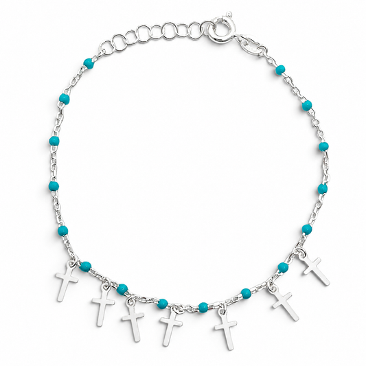 Pulsera Cruz Bolita Azul
