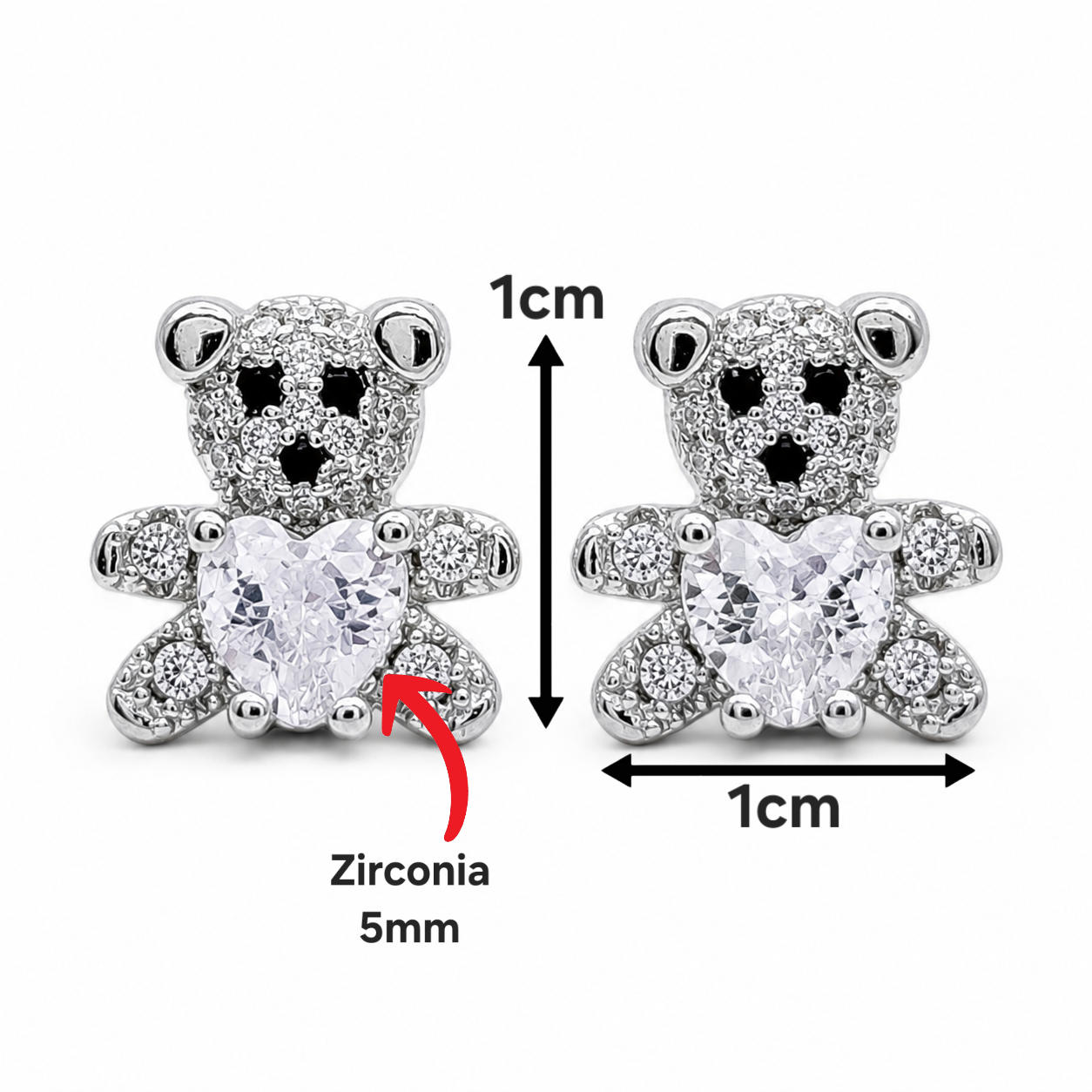 Arete Osito Zirconia Plata Ley 925